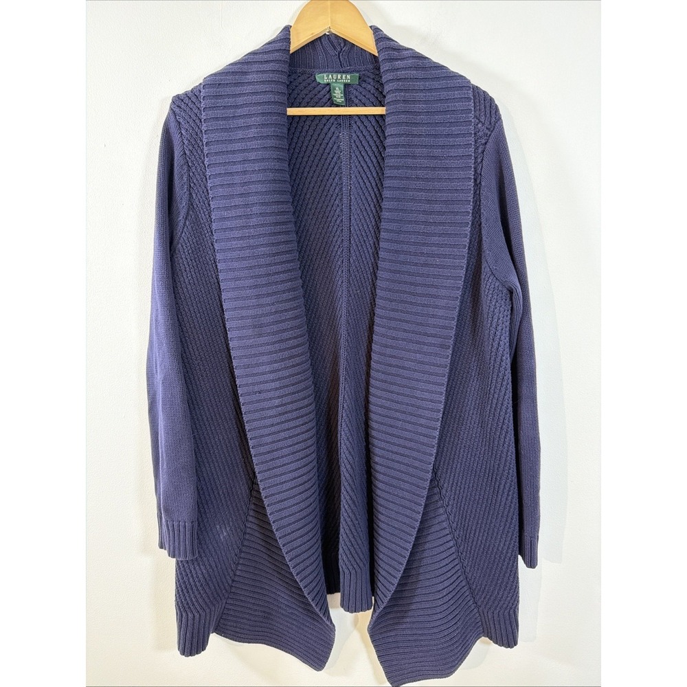 Lauren Ralph Lauren Womens XL Blue Open Front Heavyweight Shawl Cardigan Sweater